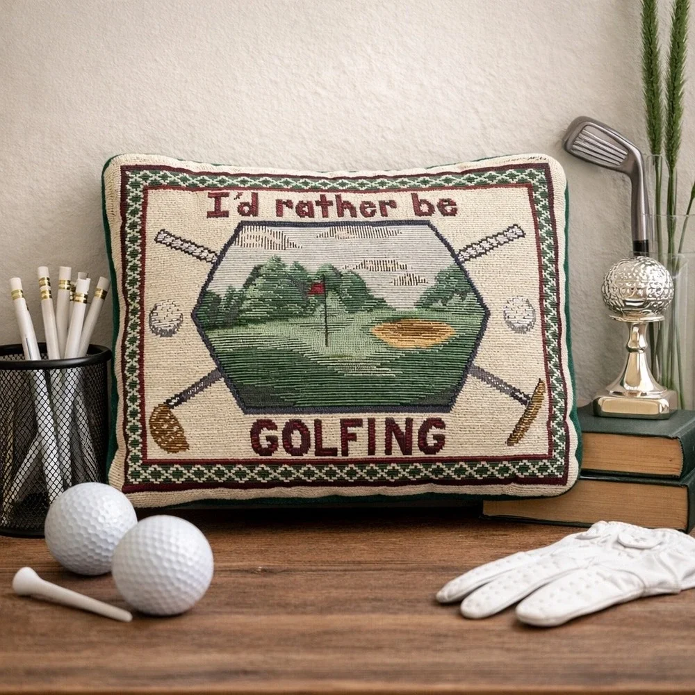 Vintage‎ Id Rather Be Golfing Tapestry Accent Pillow Green Woven Sport Decor